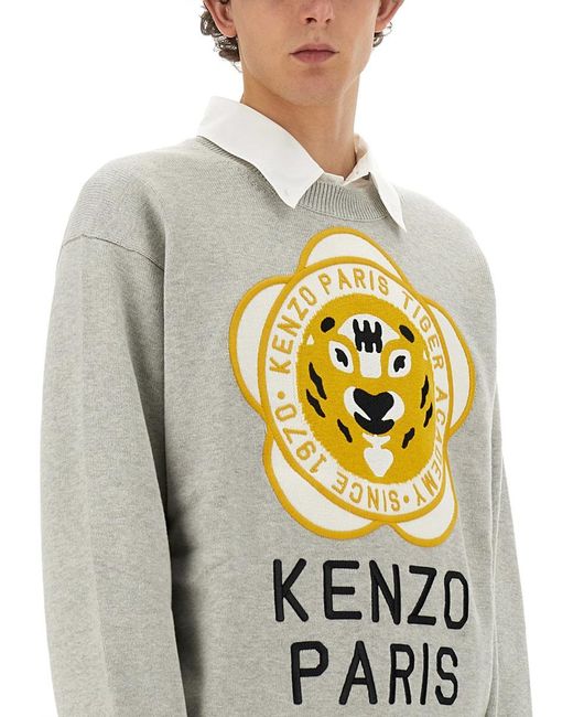 KENZO Gray Jersey With Logo Wool Jumpers for men