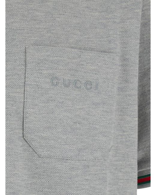 Gucci Gray Polo Shirt Wool Blend Mohair T-Shirts for men