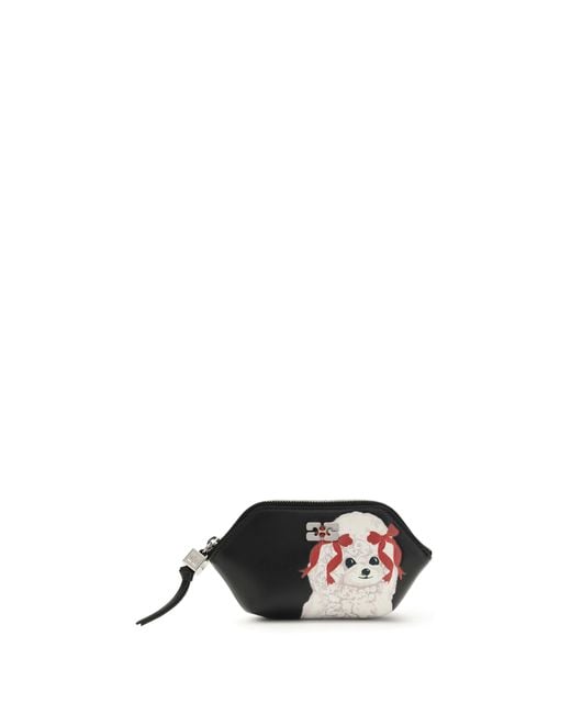 Ganni Black Bou Coin Purse With Poodle Wallet