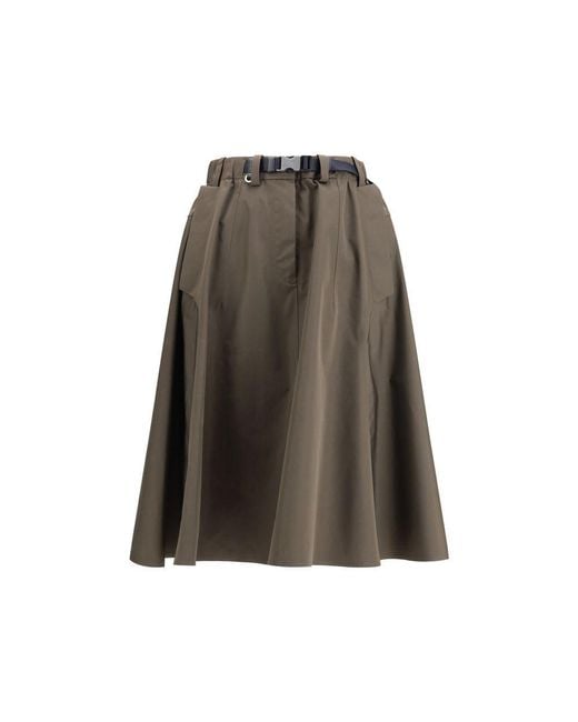 Prada Brown Bicolor Recycled Polyester Midi Skirt