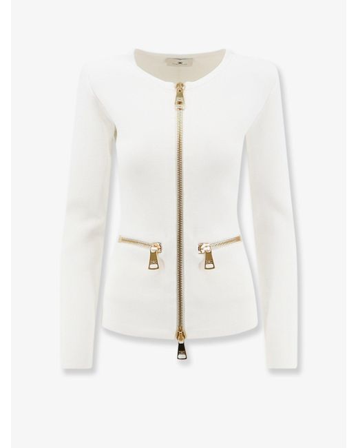 Elisabetta Franchi White Knitted Zip Blazer Viscose Blazers