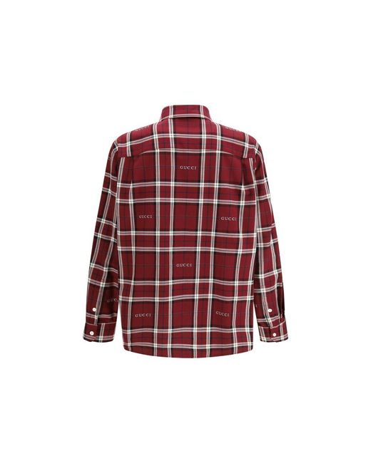 Gucci Red Cotton Pattern Shirt for men