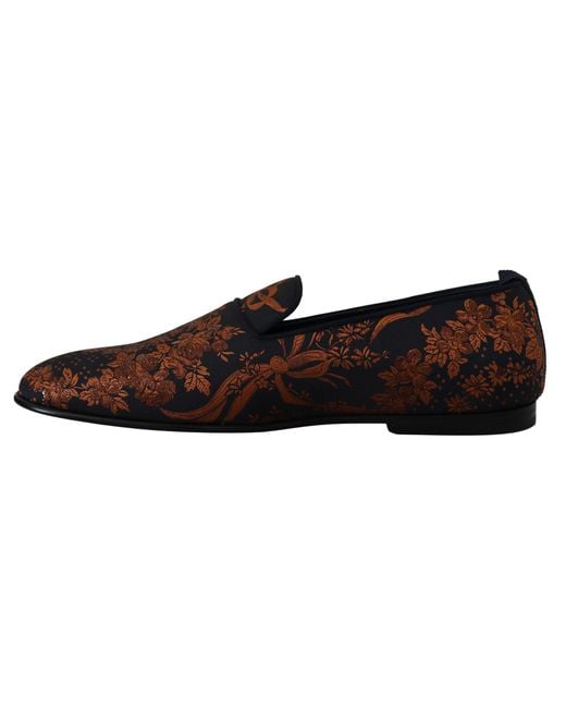 Dolce & Gabbana Black Rust Floral Slippers Loafers Shoes Cotton for men
