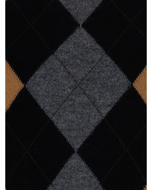 Jucca Black Round-Neck Sweater With Argyle Motif — Wool Tops