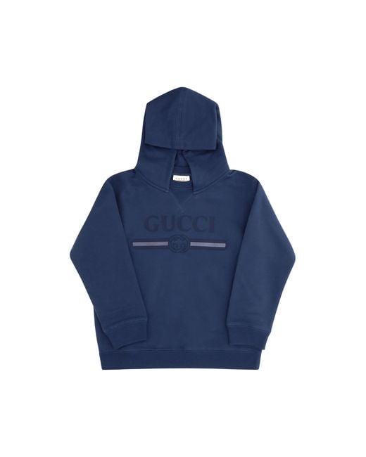 Gucci Blue Cotton Hooded Sweatshirt With Print For Boy Sweatshirts for men