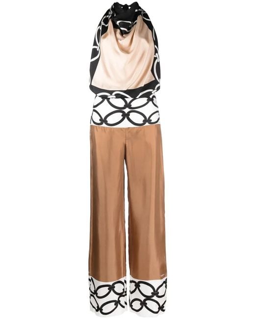 Valentino White Chain 1967 Foulard Silk Jumpsuit