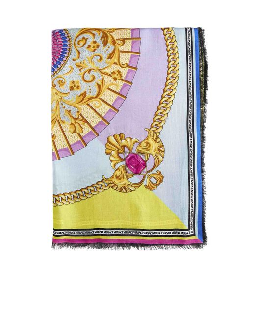 Versace Multicolor Ventagli Print Silk-blend Scarf