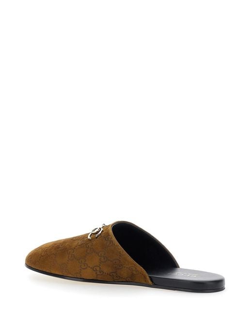 Gucci Brown Mule With Horsebit And Gg Motif Calf for men