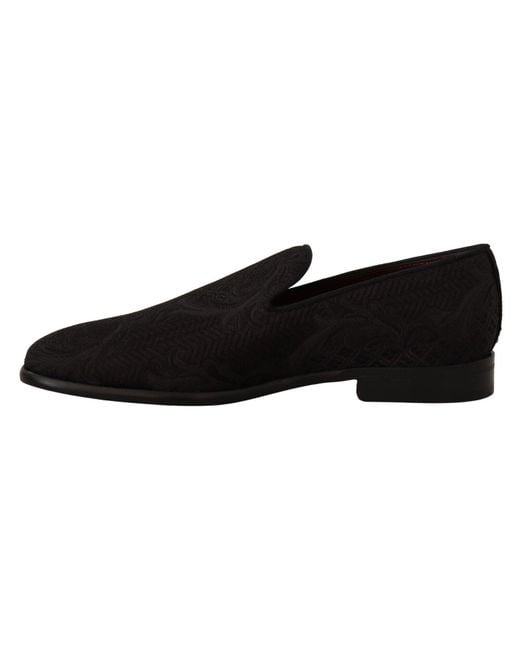 Dolce & Gabbana Black Floral Brocade Slippers for men