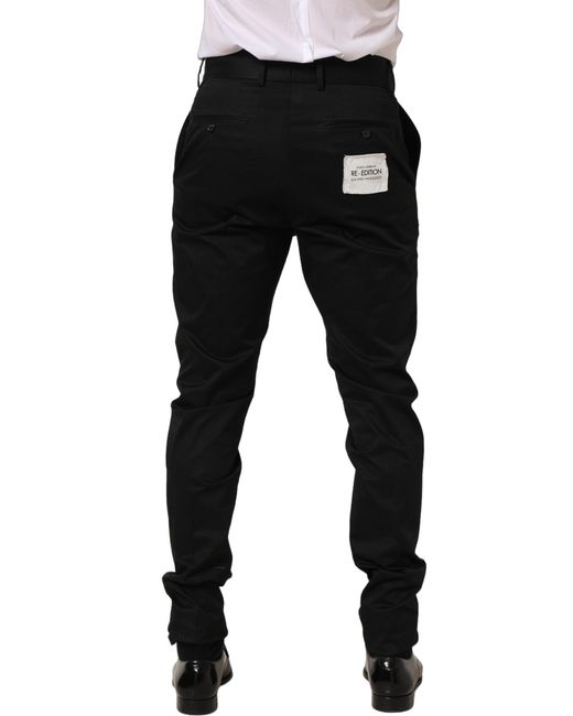 Dolce & Gabbana Black Cotton Tapered Leg Dress Trouser Pants Elastane for men