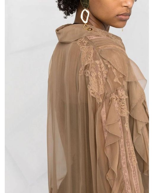 Valentino Natural Ruffle-Trim Silk Blouse