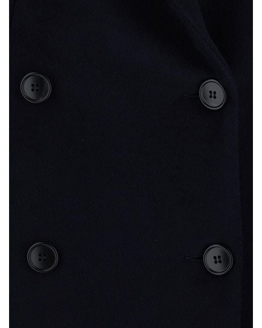 Le Plain Black Long Double-Breasted Coat