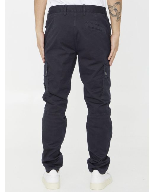 Stone Island Blue Navy Cargo Trousers In Broken Twill Stretch Cotton for men
