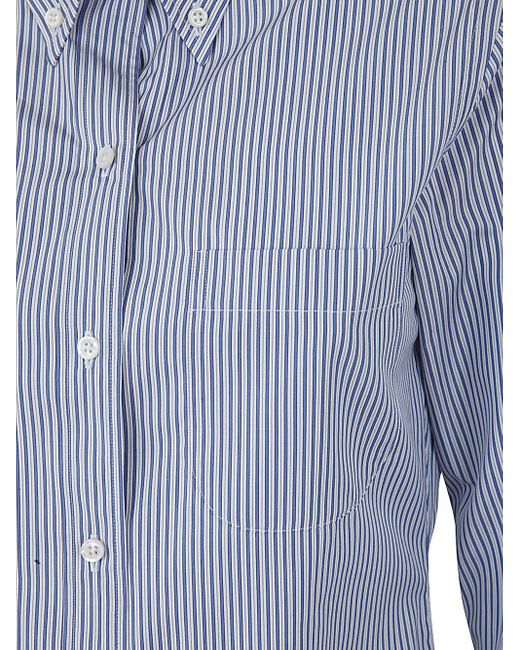 Thom Browne Blue Logo-patch Striped Maxi Shirtdress