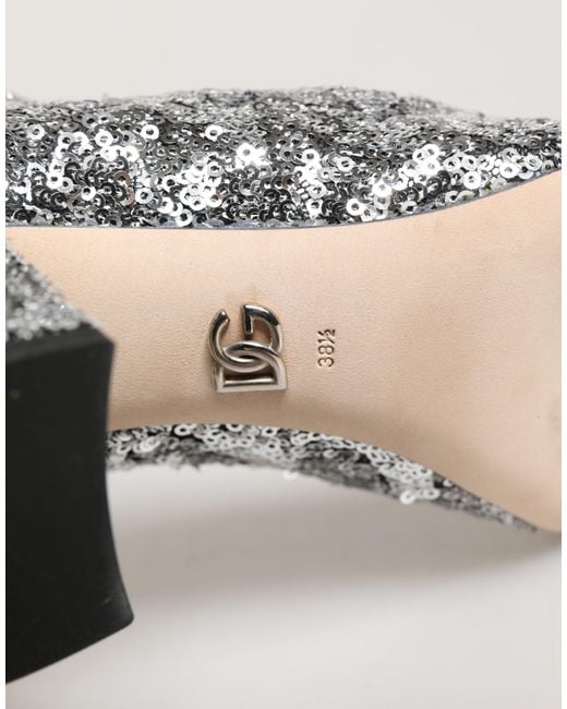 Dolce & Gabbana Gray Sequined Short Boots Stretch Shoes Polyester