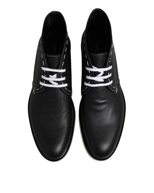 Dolce & Gabbana Black Leather Ankle Boot Stitch Detail for men