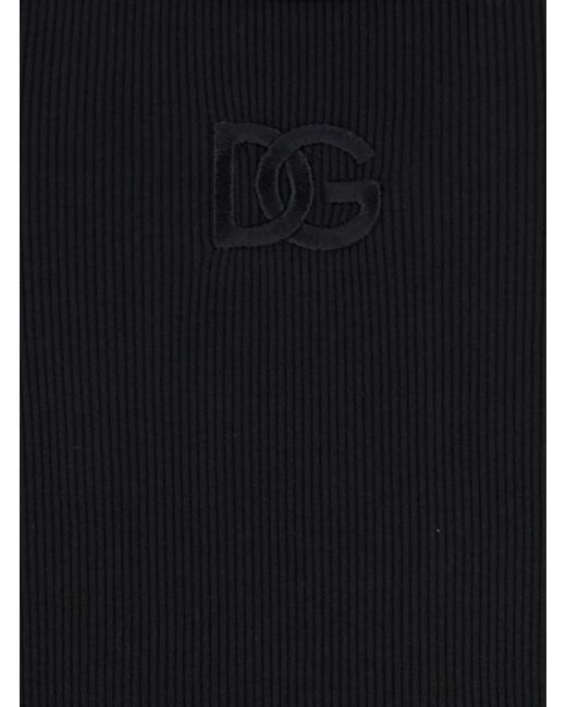 Dolce & Gabbana Black Sleeveless Top With Logo Embroidery On The Front And Ribbed Knit for men