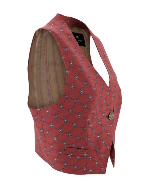 Etro Red Short Patterned Tie Vest