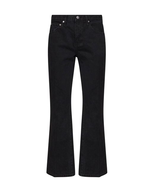 Khaite Black Cotton Denim Clara Flared Cropped Jeans