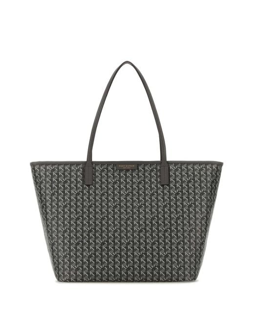 Tory Burch Black Printed Canvas Shopping Bag