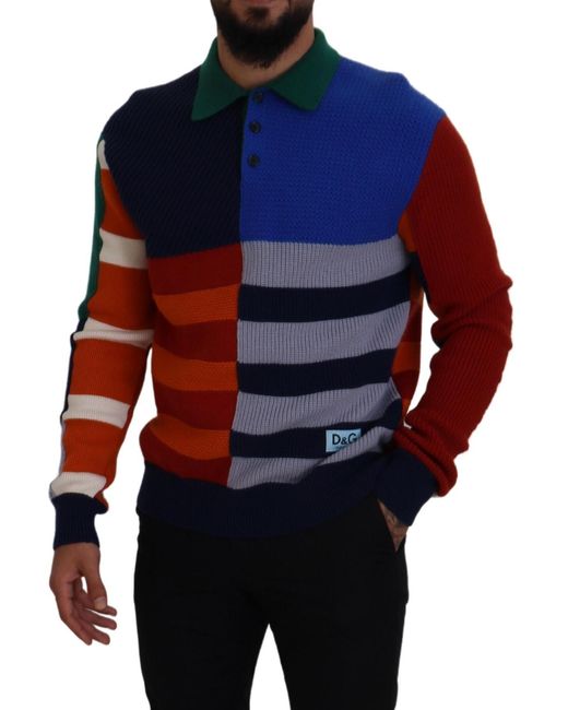 Dolce & Gabbana Blue Stripes Wool Pullover Sweater Virgin Clothing for men