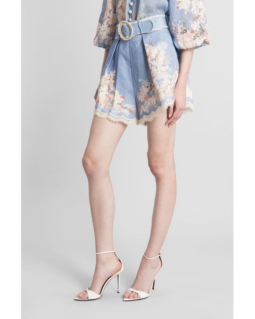 Zimmermann Blue Shorts In Cyan Ramie