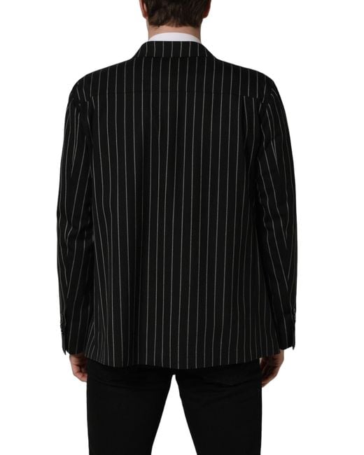 Dolce & Gabbana Black Stripes Wool Double Breasted Jacket Virgin Elastane Clothing for men
