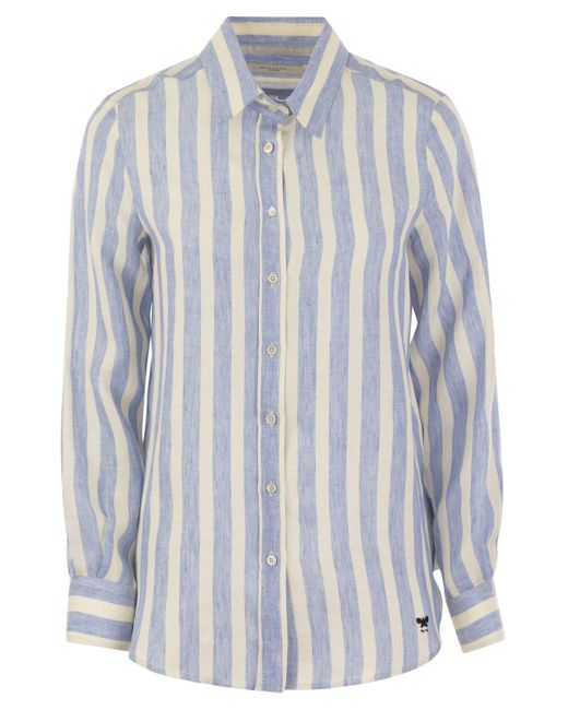 Weekend by Maxmara Blue Lari Classic Striped Linen Shirt