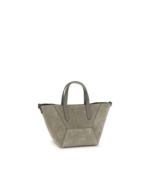 Brunello Cucinelli Gray Calf Leather Bos Taurus Shoulder Bag