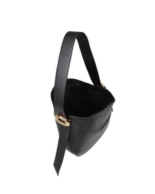 Lanvin Black Leather Hobo Shoulder Bag With Side Buckles