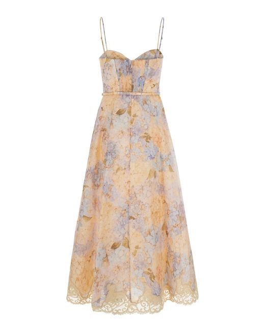 Zimmermann Natural Midi Dress Valiant Tucked Linen Silk