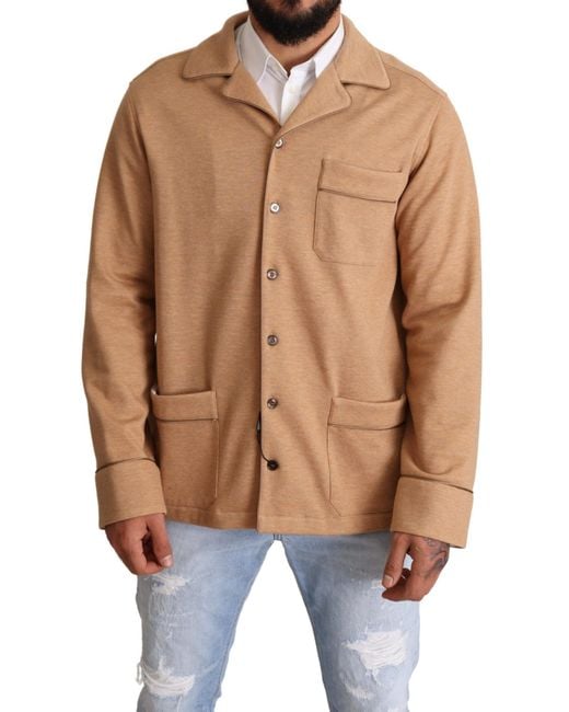 Dolce & Gabbana Brown Cotton Button Collared Coat Jacket Camel Nylon Clothing for men