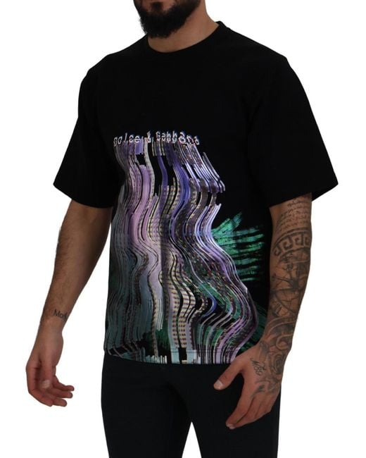 Dolce & Gabbana Black Cotton Printed Crewneck Tee T-Shirt Polyester for men