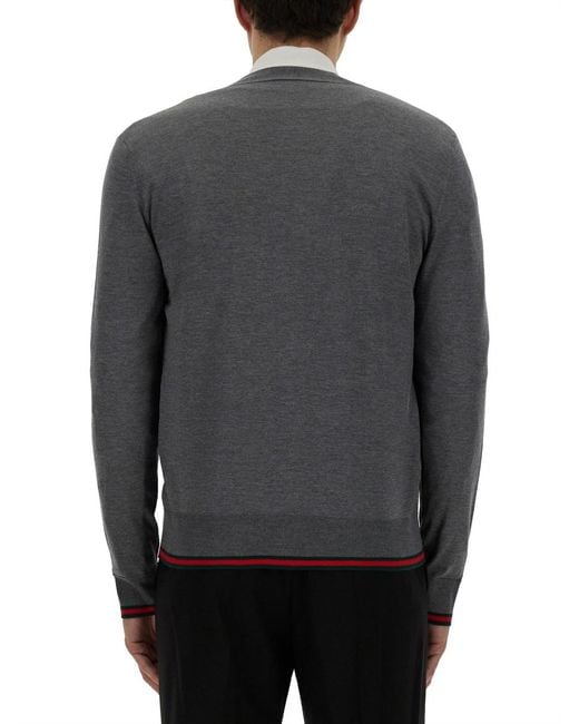 Gucci Gray Cardigan Web Pattern Wool Jumpers for men