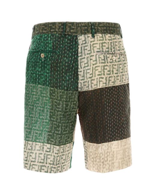 Fendi Green Patchwork Bermuda Shorts for men