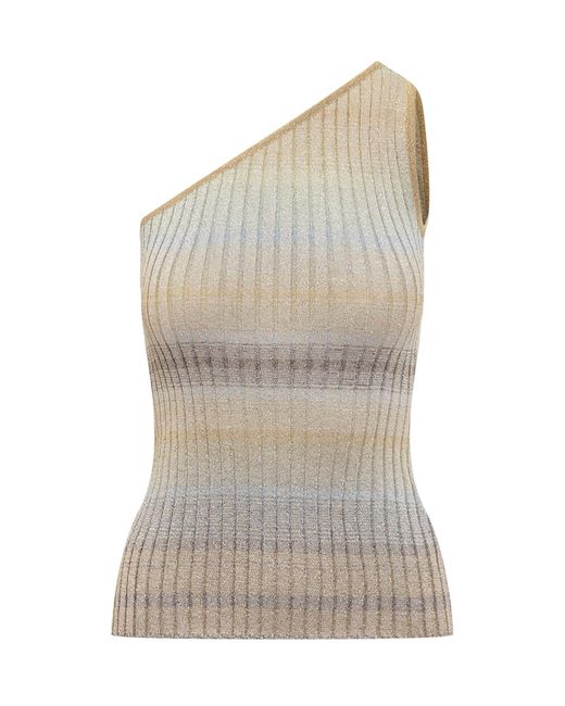 Missoni Gray One-Shoulder Top With Metalized Filaments