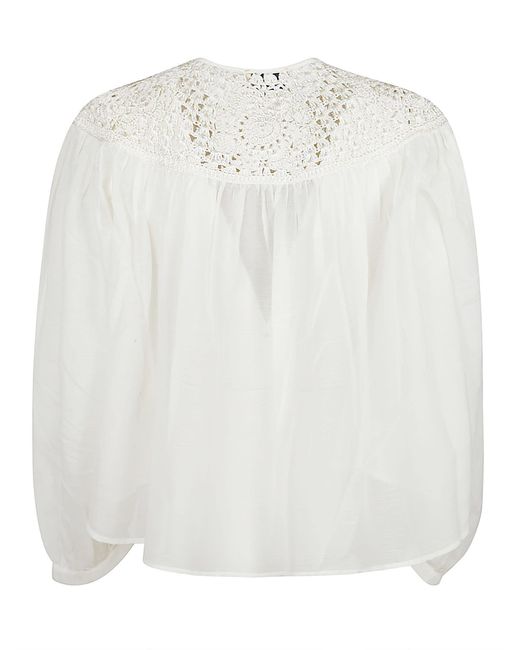 Forte Forte White Perforated Paneled Long-Sleeved Blouse
