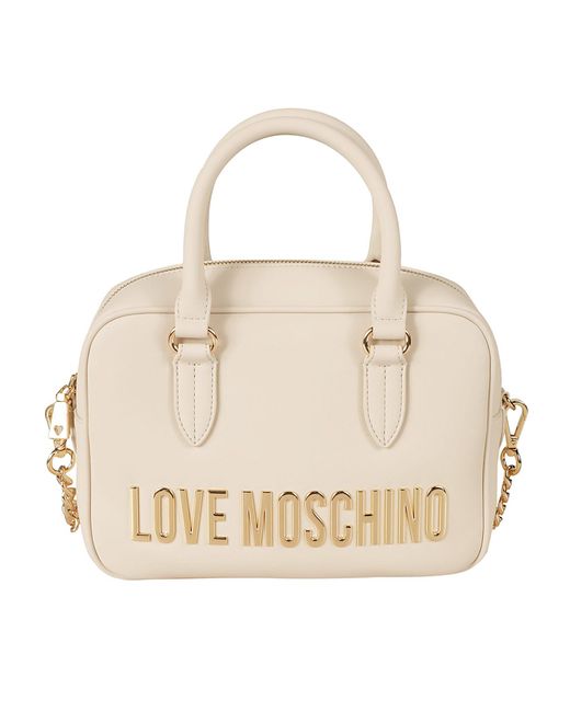 Love Moschino Natural Round Top Handle Logo Embossed Shoulder Bag
