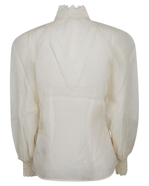 Zimmermann White Rebellion Collared Blouse Linen Silk Camicia