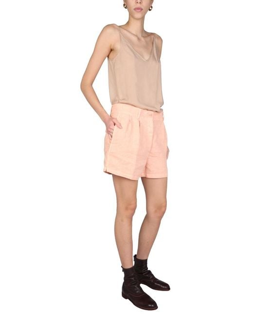 Aspesi Pink Wide Leg Shorts With Front Button Closure Linen