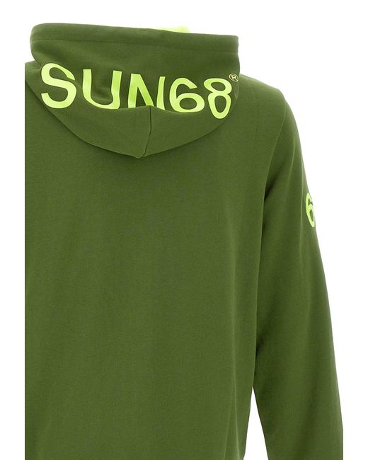 Sun 68 Green Hood Zip Cotton Sweatshirt for men