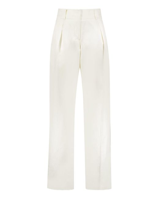 Ferragamo White Silk And Linen Trousers