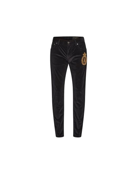 Dolce & Gabbana Black Velvet Ribbed Pants for men