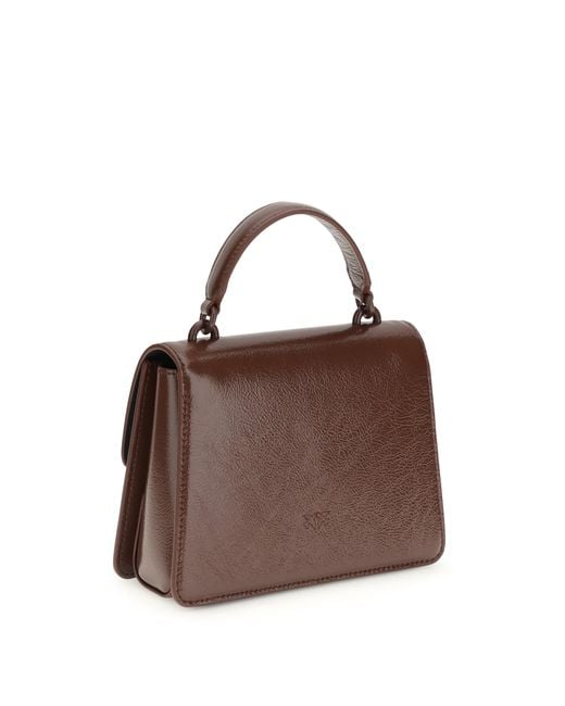 Pinko Brown Shiny Leather Love One Top Mini Handbag Goatskin/Hircus Goatskin Handbags