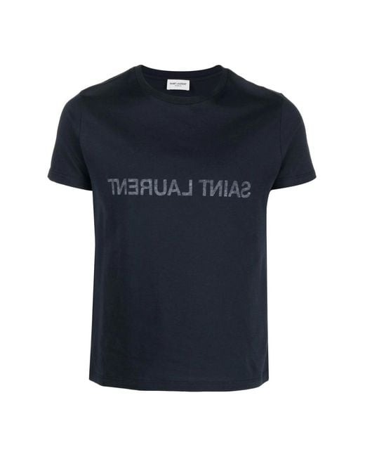 Saint Laurent Blue Reverse Logo Print T-Shirt Clothing Polo & T-Shirts for men