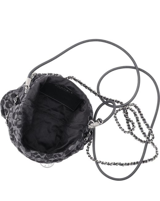 Chanel Black Denim Quilted Floral Print Mini 22 Cotton Shoulder Bags