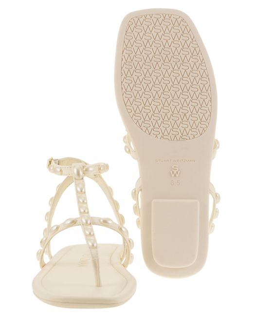Stuart Weitzman Natural Pearlita Thong Sandal With Pearls
