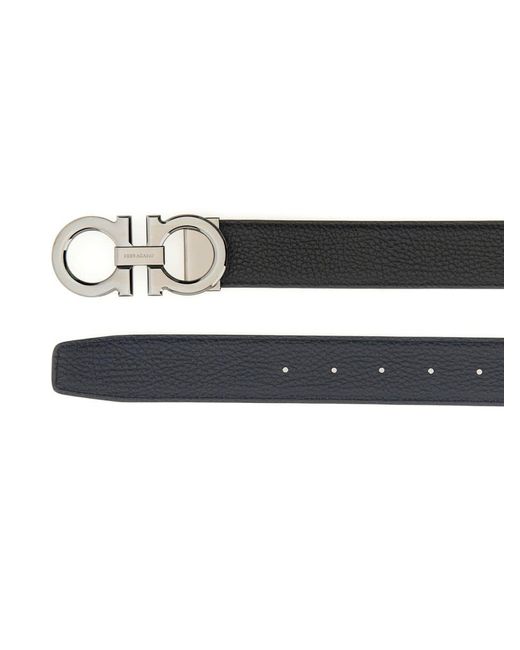 Ferragamo Black Reversible Textured Calfskin Belt for men