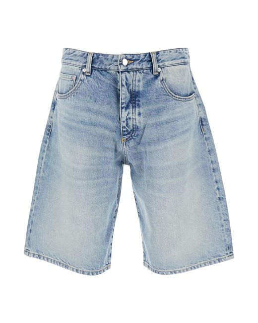 ICON DENIM Blue Five-Pocket Bermuda Shorts With Logo Patch On The Back for men