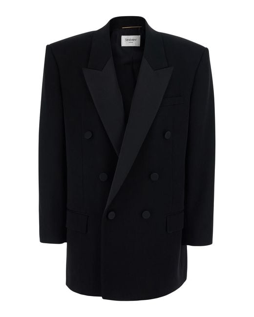 Saint Laurent Black Double-Breasted Wool Jacket Blazers